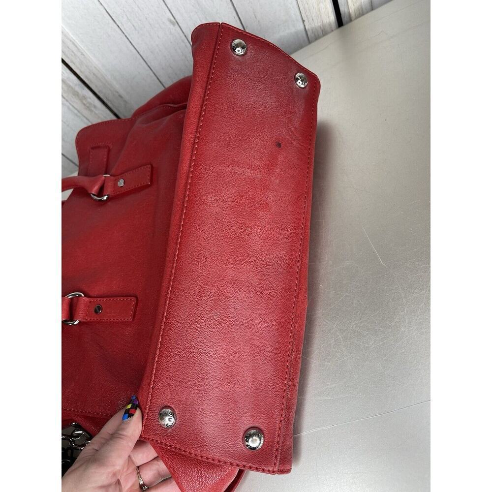 MICHAEL KORS Hamilton Large Red Leather Satchel Tote Purse Bag Silver Hardware - Picture 7 of 10